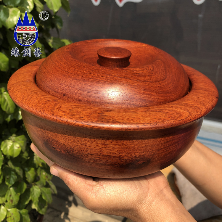 Mahogany storage tank Burmese pear whole wood V defect eight treasure box big fruit red sandalwood guest tea table fruit basin storage tank