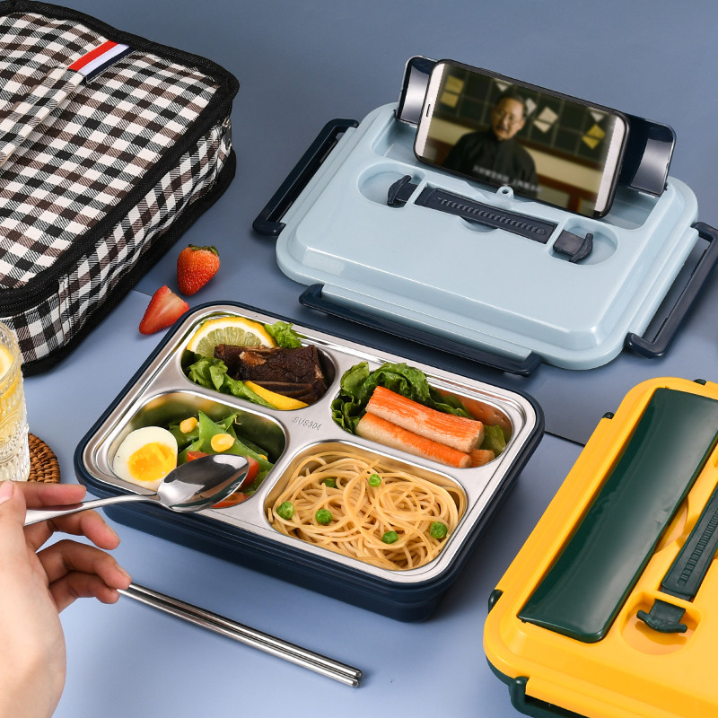 304 stainless steel lunch box college students large capacity office workers insulation canteen portable split fast food plate bento box