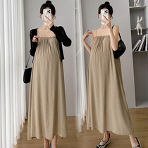 Pregnancy Woman Dress Summer Clothing Suit Net Red Summer Fashion Over Knee Loose Pendant Strap Skirt two sets of dress with dress and summer style