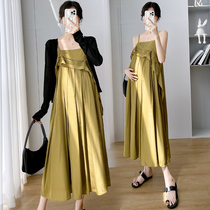 Pregnant Woman Summer Clothing Blouse Summer New Fashion Over Knee Loose Pendant Strap Skirt Sunscreen Clothing Two Sets Dress and Skirt Autumn