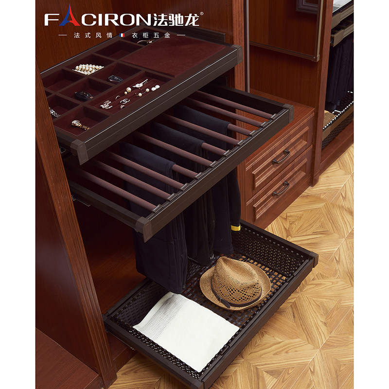Fallochon wardrobe trouser rack telescopic pants rack cloakroom containing wardrobe pull basket drawback first accessories box five gold accessories