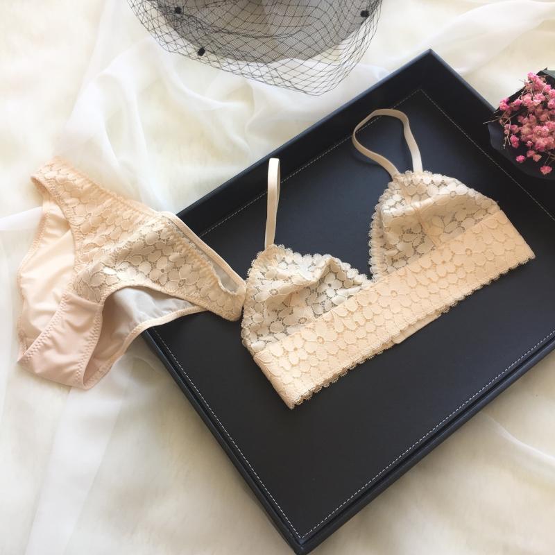 Pháp bralette không có vòng thép không có miếng bọt biển siêu mỏng sexy ren gừng áo ngực đặt đồ lót thoáng khí mùa đông