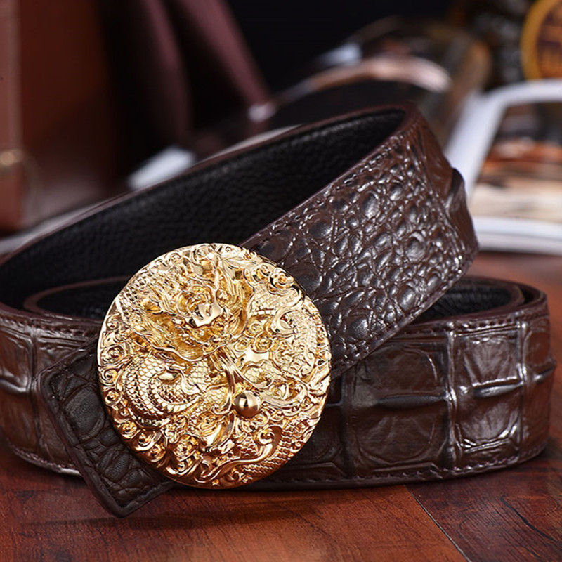 Belt Male Crocodile Textured Genuine Leather Tap Smooth Buckle Youth Fashion Bull Leather Pants With Trendy Personality Tiger Head Girdle