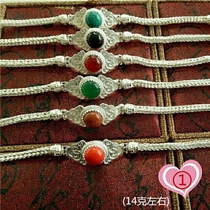 Mongolian ethnic style agate coral turquoise gold sand sterling silver bracelet bracelet pendant earrings chest hanging silver jewelry