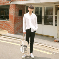 White shirt mens long sleeve Korean version of the trend handsome shirt inside casual versatile very fairy