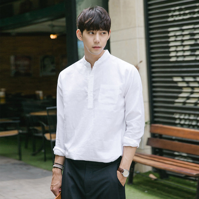Very fairy shirt Male ruffian handsome long-sleeved linen casual white Korean version of the trend handsome loose free ironing port wind shirt