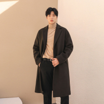 Maoze coat mens long knee cashmere woolen double-sided camel English style thickening Nizi medium-length Korean tide