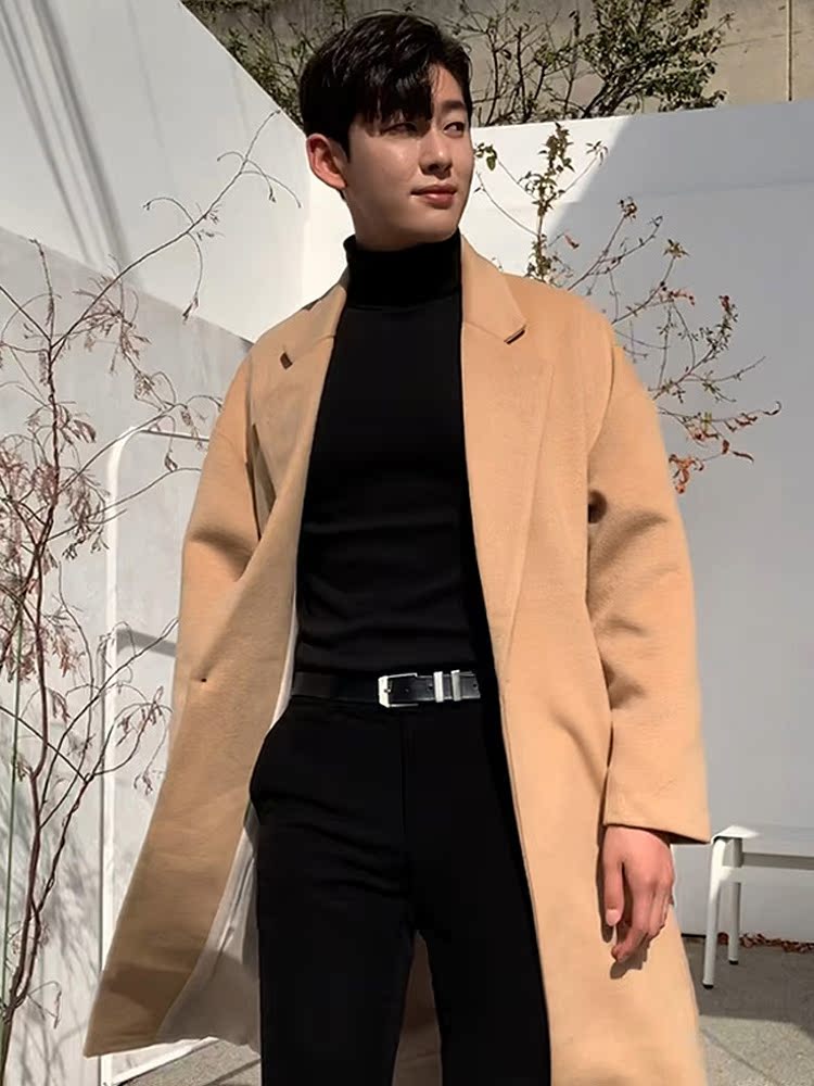 Xiao Zhan The same wool coat men's long version over the knee winter youth Korean version loose clothes ins coat
