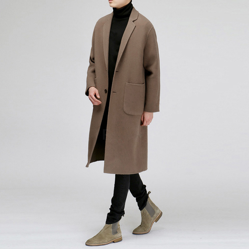 2022 Winter thickened new Korean version of men's double face cashmere big coat for men's mid-length version of the sweater jacket