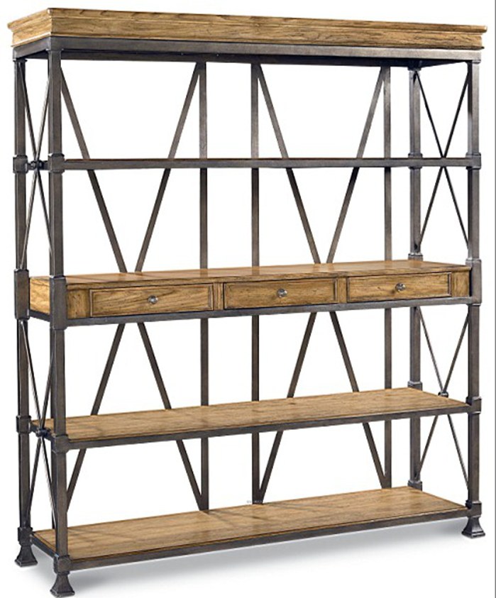 American country retro bookcase bookshelf wrought iron bookshelf rack rack solid wood simple storage shelf floor