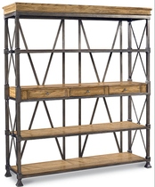 American Countryside Retro Bookcase Shelves Iron Art Bookshelves Shelves Storage Racks Solid Wood Succinct Containing Shelf Floor 