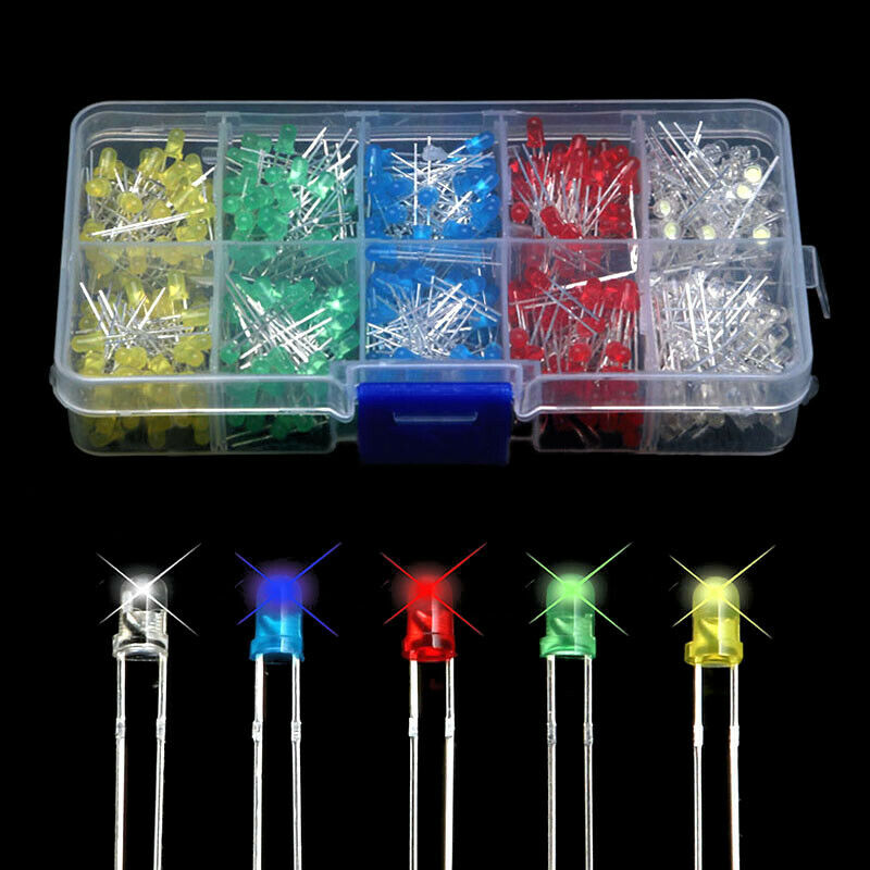 F3 3mm LED发光二极管盒装 发光管 500只 每色100只 5色共500PCS