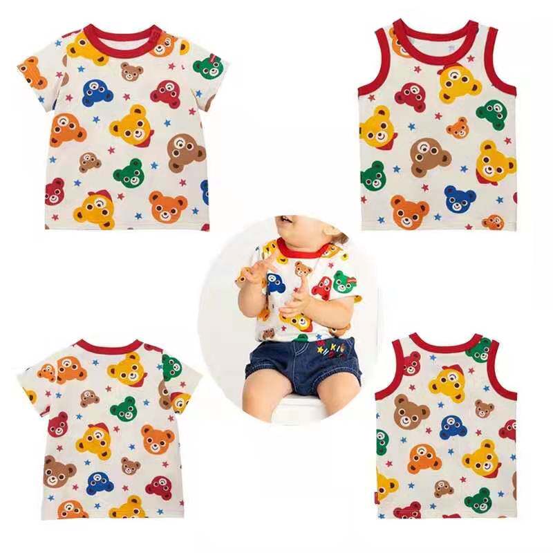 miki children's clothing boys and girls cartoon Japanese tide brand full print star bear head short-sleeved top T-shirt vest jumpsuit