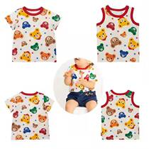 miki childrens clothing Boys and girls cartoon Japanese trendy brand full of printed stars bear head short-sleeved top T-shirt vest jumpsuit