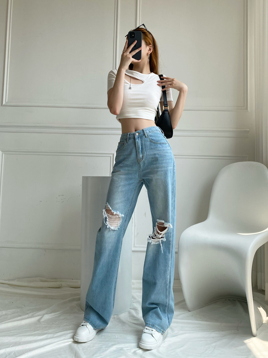 170 long hole wide legs jeans female 175 tall long legs loose and thin high waist ultra long drag pants
