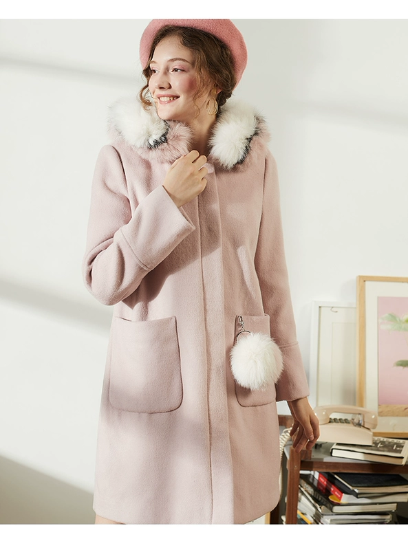Áo len lông cừu Labetti Hepburn cổ áo 2019 của phụ nữ mùa thu và mùa đông mới giữa áo khoác len nhỏ và dài - Trung bình và dài Coat