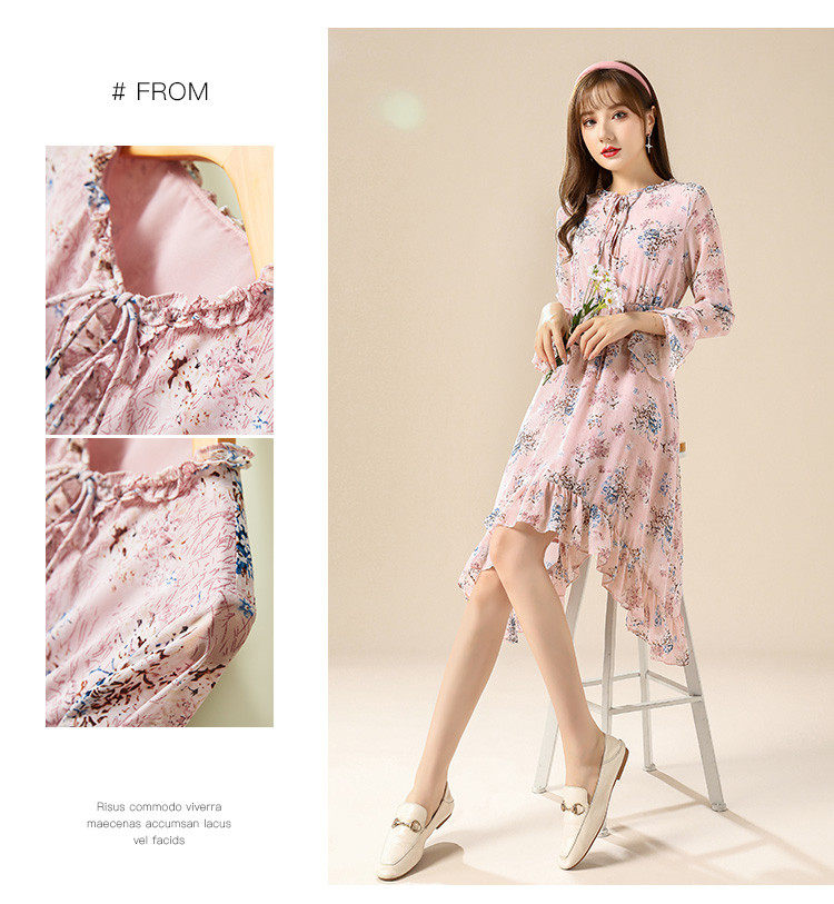 拉夏贝尔旗下  La Babite 拉贝缇 女士碎花裙V领长袖收腰连衣裙 图4