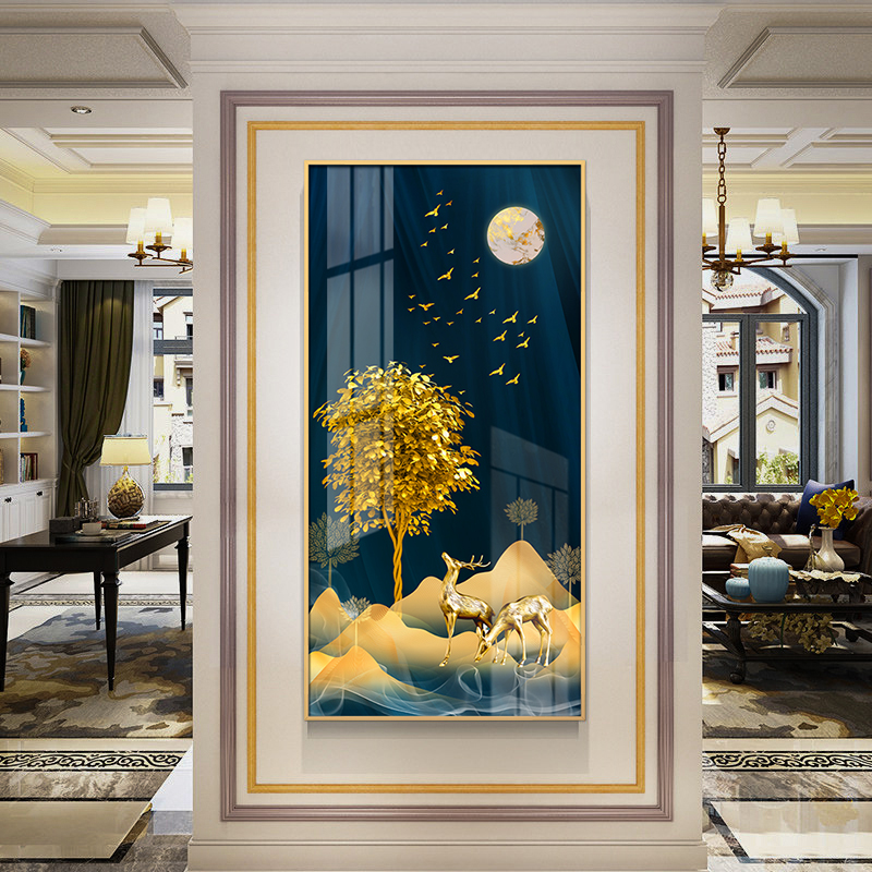 Entrance to the family Xuanguan decoration painting Nordic light extravaganza Extravaganza Feng Shui fortune Fortune Corridor vertical version Aisle Decoration Mural Deer