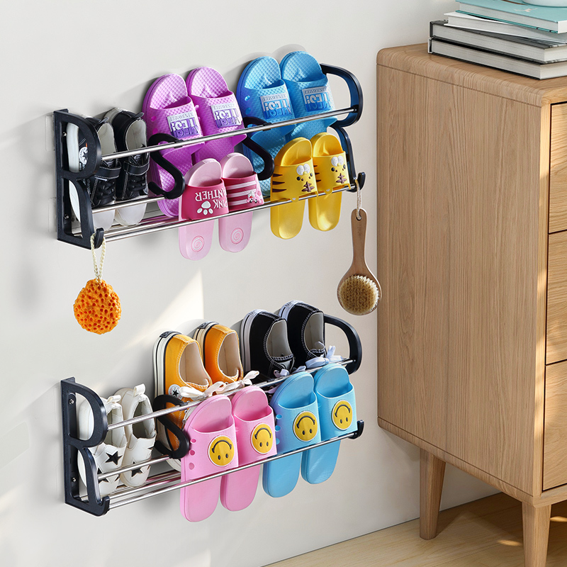 Free Punch Bathroom Slippers Rack Wall-mounted Wall Simple Doorway Shoe Rack Dressing Room Wall Door Rear storage Divine Instrumental