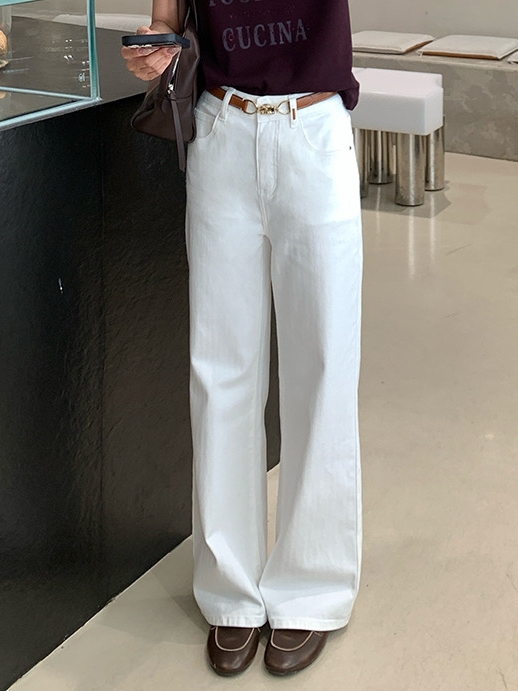 0176 Early Autumn Au European Style High-End Brand Jeans with Belt, Versatile Slim-Fit Casual High-Quality White Denim Pants