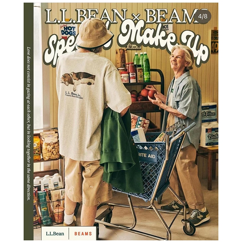 Llbean Co-Branded with Beams Japanese Retro Animal Print Short-Sleeved Outdoor Sports Loose T-Shirt Couple 23Ss