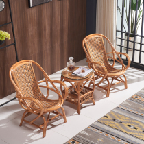 Real rattan chair three-piece set of five-piece rattan lounge chair round tea table balcony table and chair single back chair