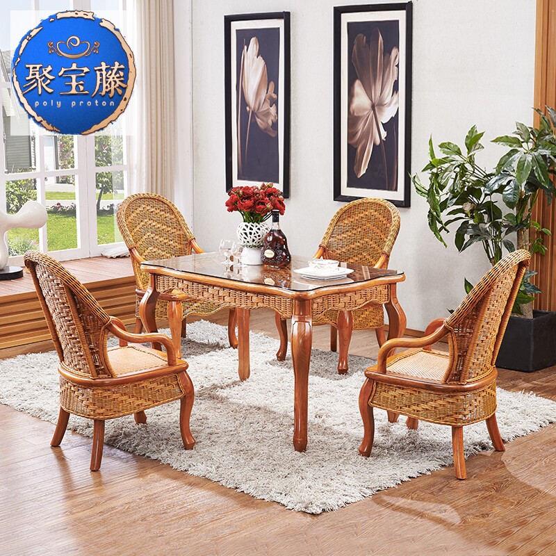 Natural vine dining table and chair rectangular Indonesian vine five-piece package tables and chairs