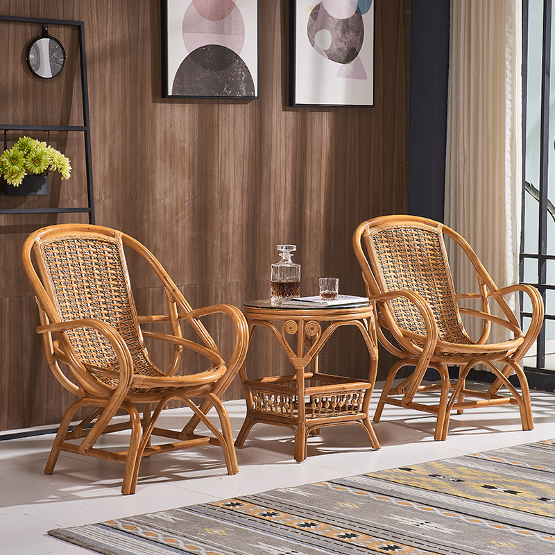 True rattan chair three-piece five-piece backrest chair simple single casual home teng chair coffee table sun table and chair combination