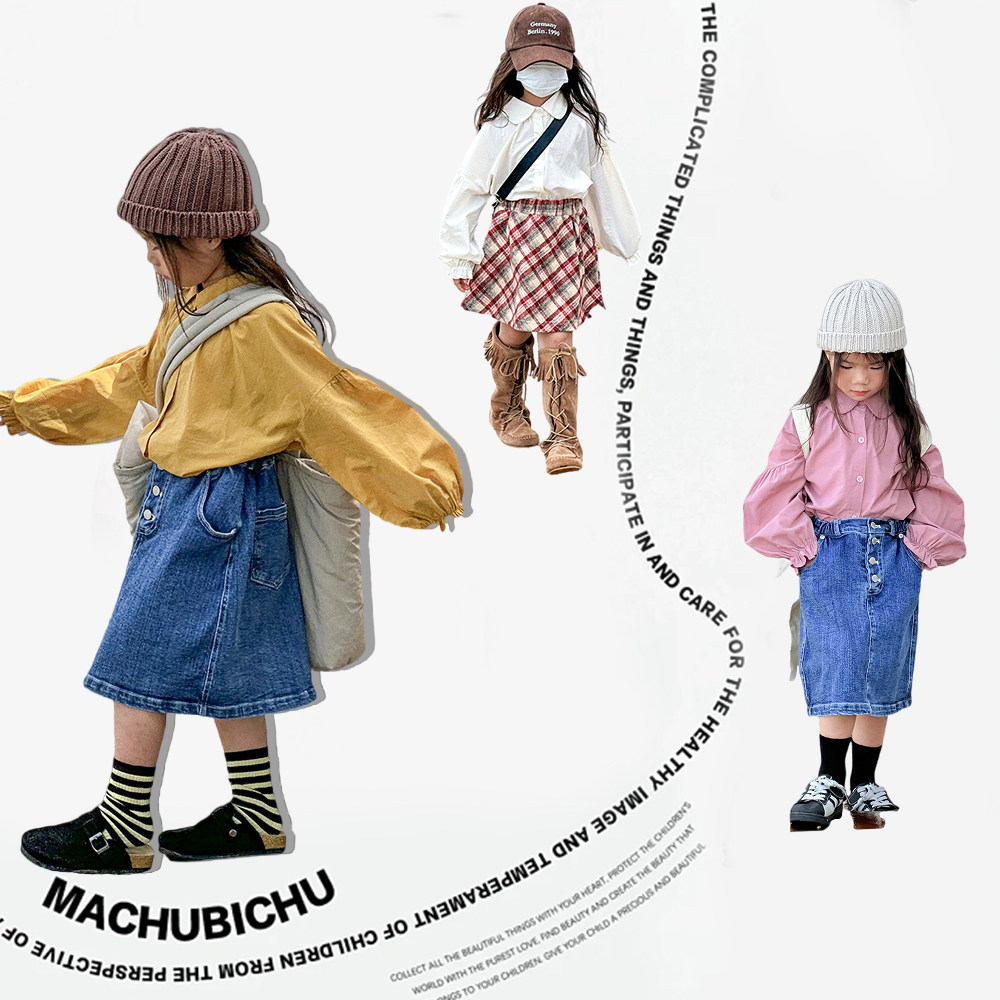 Girl Han Edition Pure Color Shirt 2023 Fall New Pint Baby Foreign Air Long Sleeve Han Edition Children Casual Loose Lining-Taobao