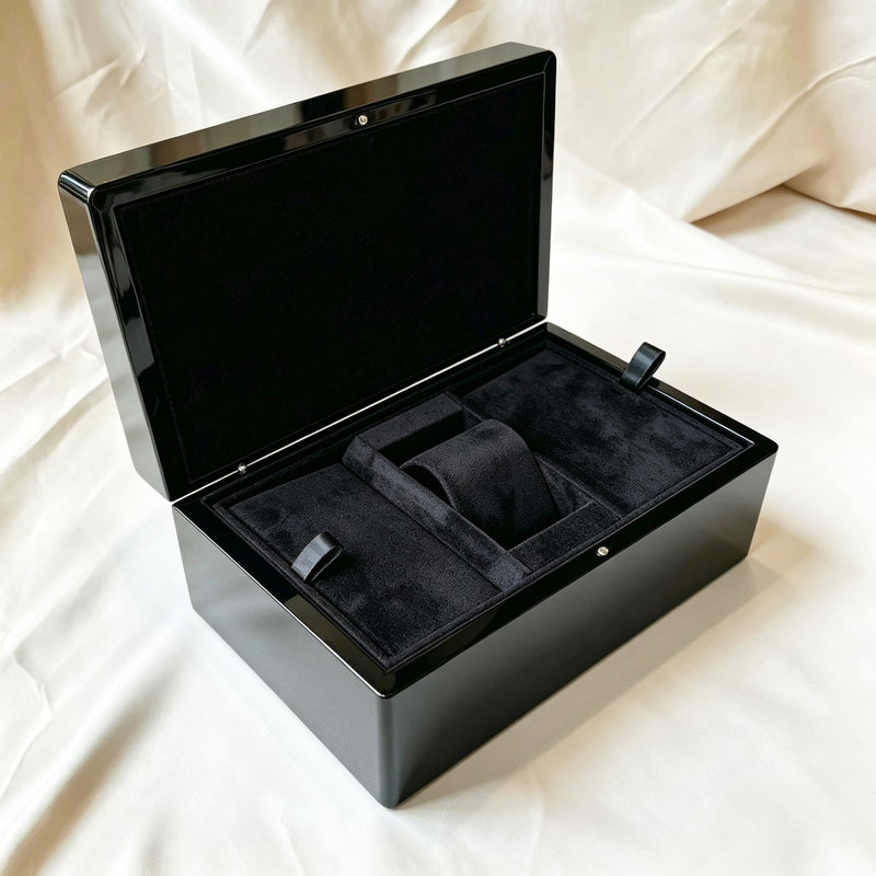 Glossy Black Lacquered Wooden Watch Packaging Box, Men's Gift Box with Lid, Light Luxury Watch Storage Box, Empty Box Collection
