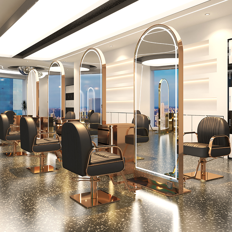 Net red barber shop double-sided mirror hairdresser mirror lens proof gallery dedicated with lamp landing mirror can hang wall hair mirror