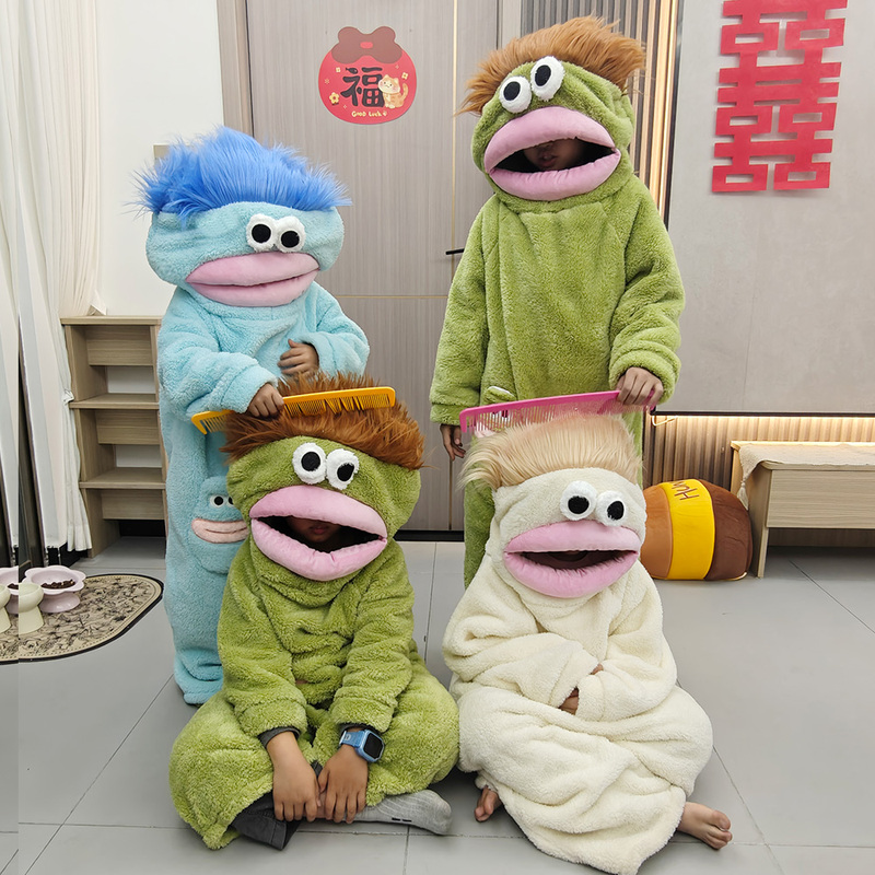 New Style Ugly Fish Pajamas One-Piece Children's Autumn and Winter Thickened Coral Fleece Boys' Flannel Girls' Nightgown Loungewear
