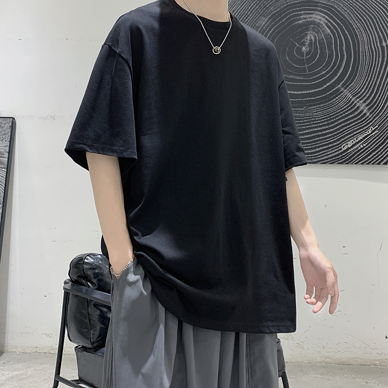Plus-Size Solid Color Short-Sleeve T-Shirt for Men, Summer Hong Kong Style, Loose Fit, Large Size, Pure Cotton, Trendy ins National Style Half-Sleeve Plus-Size Solid Color Short-Sleeve T-Shirt for Men, Summer Hong Kong Style, Loose Fit, Large Size, Pure Cotton, Trendy ins National Style Half-Sleeve