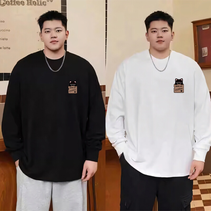 Extra Large Size Pure Cotton Long-Sleeved T-Shirt for Men, 2025 Autumn New Style, Loose Fit, Plus Size for Big and Tall Men, Versatile Top