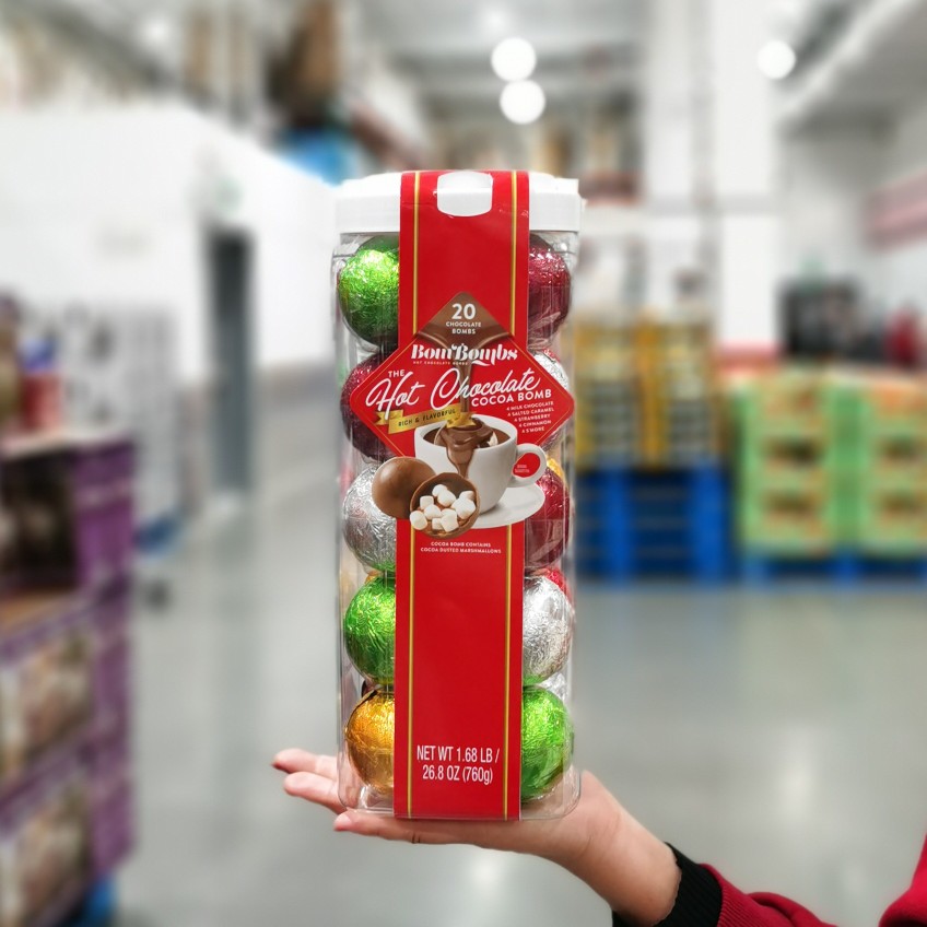 costco open hot drinking chocolate ball marshmallow cocoa milk brewing winter drink