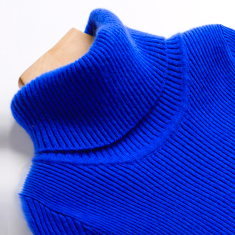 Klein Blue Turtleneck Sweater for Women, Autumn and Winter Thickened Slim-Fit Wool Knit Base Layer, Long-Sleeve Tight-Fitting Stylish Inner Wear