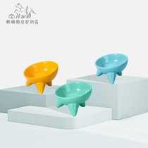 Cat ceramic bowl dog bowl anti-knocking cat food bowl high foot protection cervical vertebra oblique mouth drinking bowl pet cat basin supplies