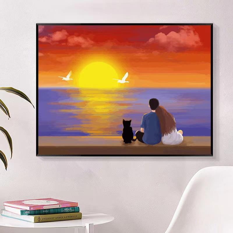 Accompany You to Watch the Sunrise and Sunset DIY Digital Oil Painting Landscape Decorative Painting Acrylic Painting