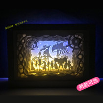Light and shadow paper carving lamp One Piece King handmade material creative three-dimensional bedroom small night table lamp box gift tremble