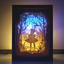 Yuanshen game light and shadow paper carved lamp clock from Wanye walnut carved Qing Wendy handmade material three-dimensional paper carved lamp gift