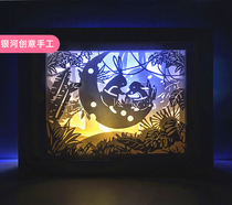 Light Shadow Paper Engraving Lantern Moon Rabbit Three-dimensional Decoration Little Nightstand Light Box Laminated Lamp Creative Handmade Material Gift