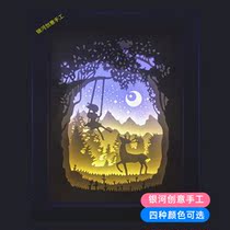 Light Shadow Paper Engraving Light Girl Autumn Thousands Solid Decoration Small Nightstand Light Box Creativity Handmade DIY Materials Model Gift