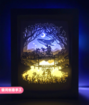 Light Shadows Paper Engraving Lantern Tours Whale Forest Solid Bedroom Decoration Small Night Terrace Light Box Creative Handmade Material Gift