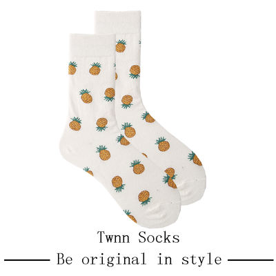 Twnn Socks Fruit Pineapple socks Women's long socks Korean school style sweet and cute mid-calf socks Korean version socks