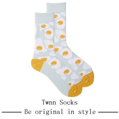 Twnn Socks Women's mid-calf socks Egg Women's sports long socks Cotton Korean version school style personalized cartoon socks