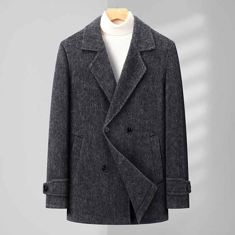 Autumn and Winter Wool Blazer for Men, Short Double-Breasted Woolen Coat, Thickened Lapel Men's Coat, Workwear with a Sense of Fashion Autumn and Winter Wool Blazer for Men, Short Double-Breasted Woolen Coat, Thickened Lapel Men's Coat, Workwear with a Sense of Fashion