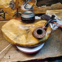 Handmade high-end lightning pattern golden nanmu pipe operating plate solid wood pipe holder wake up tray small leaf Zhennan