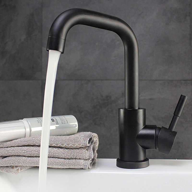 25cm Taichung basin Built-in basin Counter basin faucet hot and cold rotating 304 stainless steel Black matte