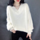 V-neck pullover sweater for women in spring and autumn, loose and lazy style outer knitted top, new thick line solid color bottoming shirt