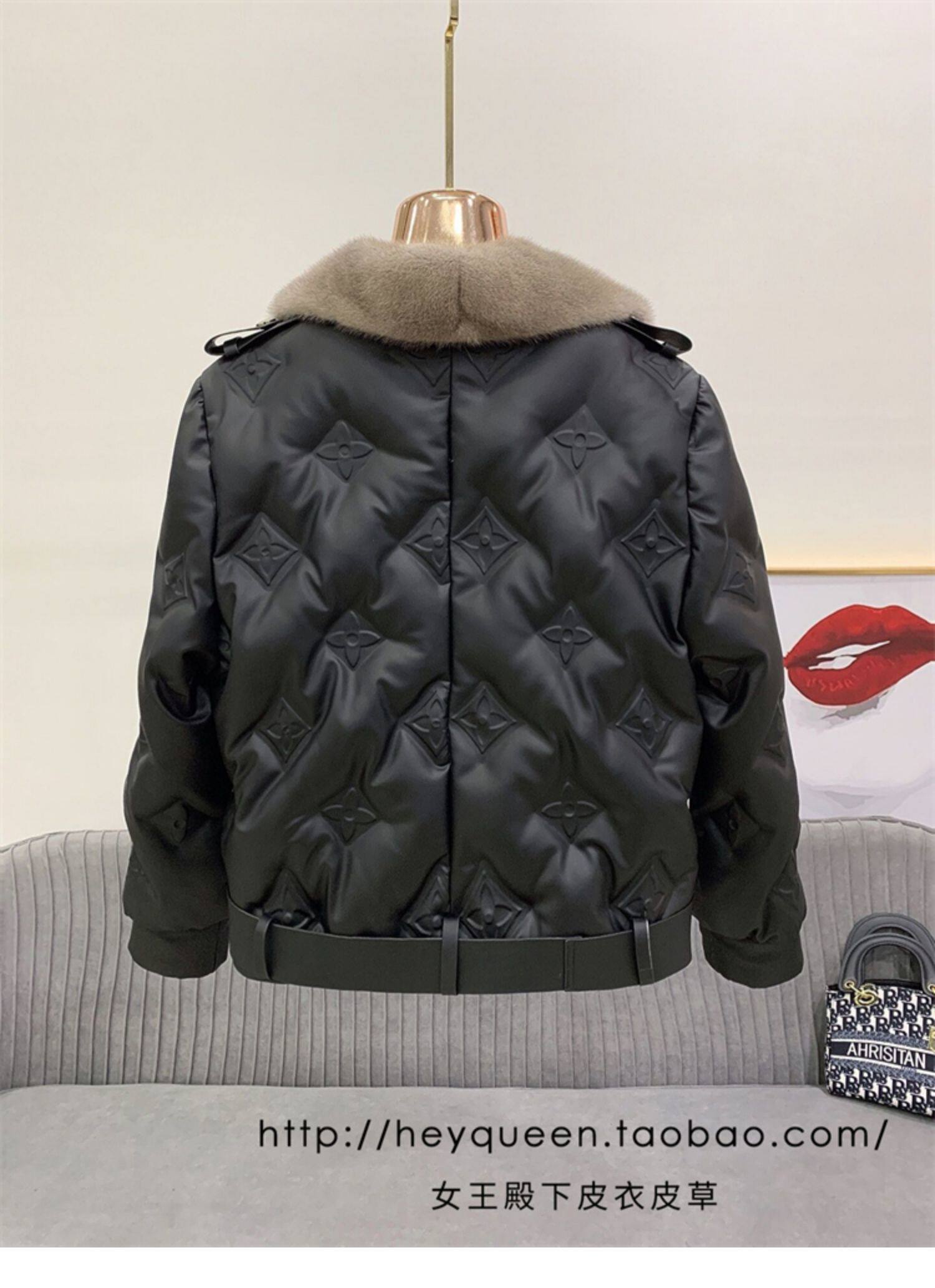 Кожаная куртка 2024年冬季新款真皮皮衣女短款羽绒外套加厚水貂毛领印花宽松显瘦